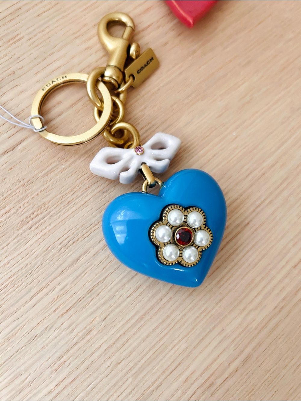NWT💙Coach Blue Heart Bag Charm CBH12 Keychain Bow Pearl Flower Gift - Picture 5 of 6